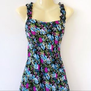 Karin Stevens Ruffled Strap Floral Rayon Dress
